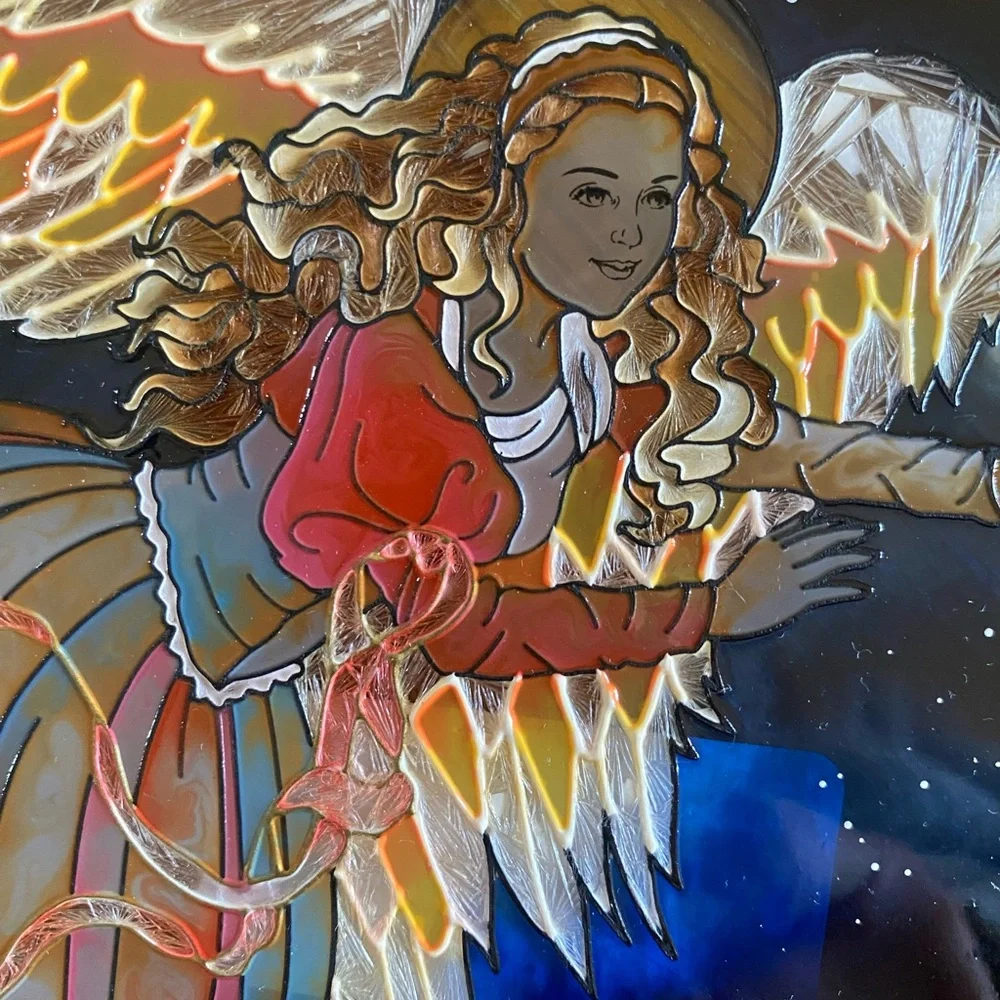 Amia‎ Vintage Sun Catcher Angel Gabriel Hand Painted Blue Oval
